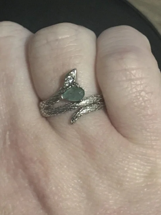 White Gold Plated Snake Wrap Ring Green Gemstone Adjustable Statement Ring - Picture 2 of 9